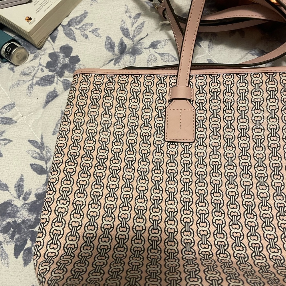 Tory Burch Gray and Pink Tote Bag
